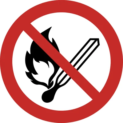 Hinweis auf "offenes Feuer, Rauchen verboten"